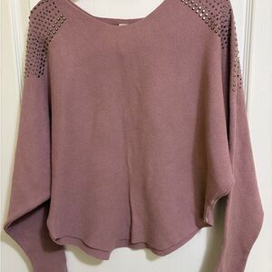 Studded Mauve Boatneck Bat Sleeve Sweater